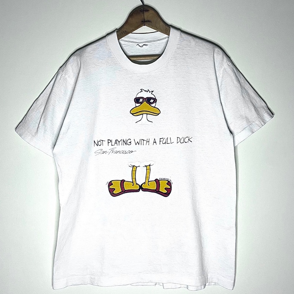 Vintage Novelty White Crew Neck Duck Graphic Tee